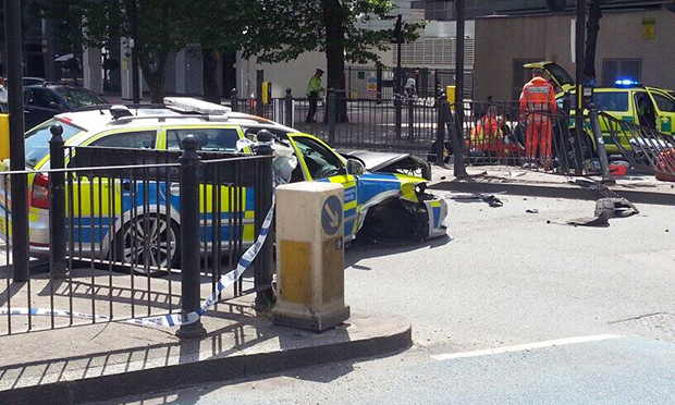 Police car crash Poplar High Street